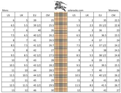 burberry slides size chart|Burberry size chart.